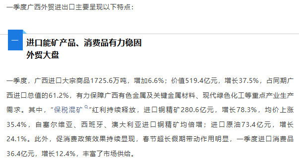 一季度广西外贸进出口增长10.2% 规模超2000亿元